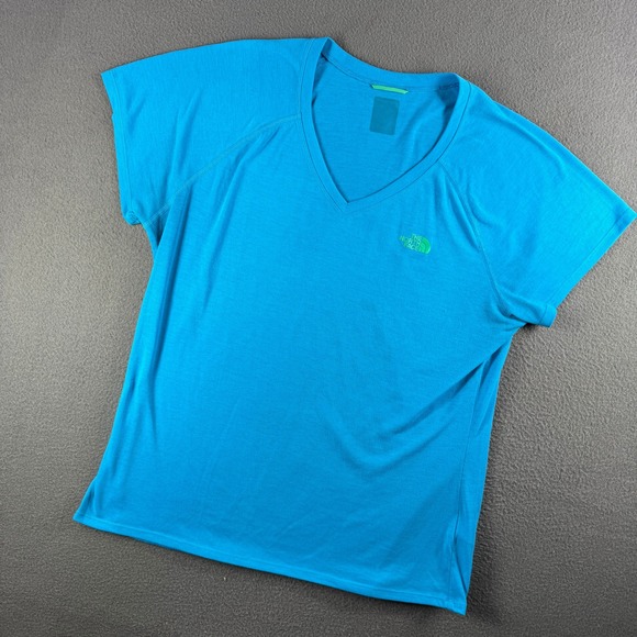 The North Face Shirt Women L Blue V-Neck VaporWick Running Gym Athletic - Picture 2 of 10